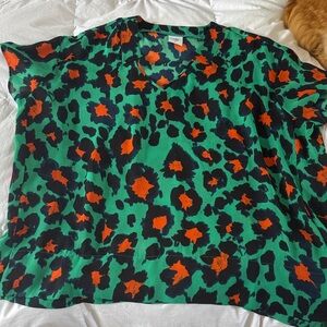 CAbi green and orange short sleeve pattern blouse